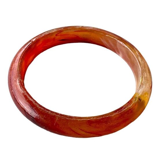 Pair vintage Marbled Honey and Amber plastic bangle bracelets - Picture 8 of 9